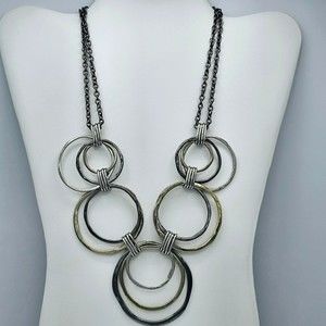 Avenue Necklace Open Circles Boho Multi Metal Modernist Statement Jewelry